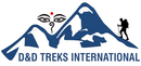 Logo of D&D Treks International with mountain and hiker silhouette on a white background